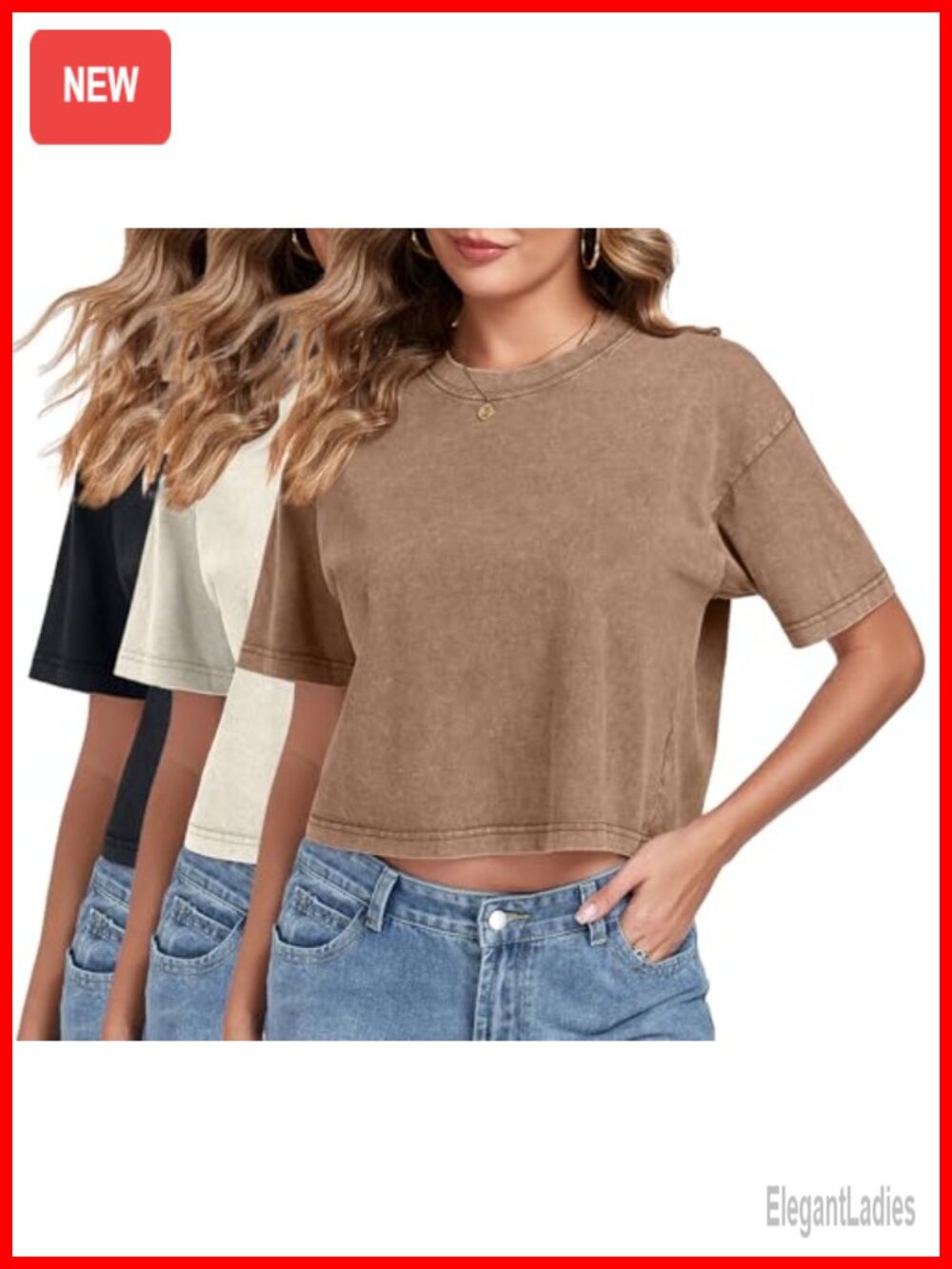 Womens Acid Wash Crop Top Short Sleeve Crew Neck Loose Casual Summer Tee